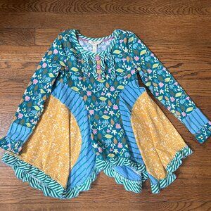 Matilda Jane size 6 Make Believe footpath tunic Asymmetrical Stripes Blue/Green